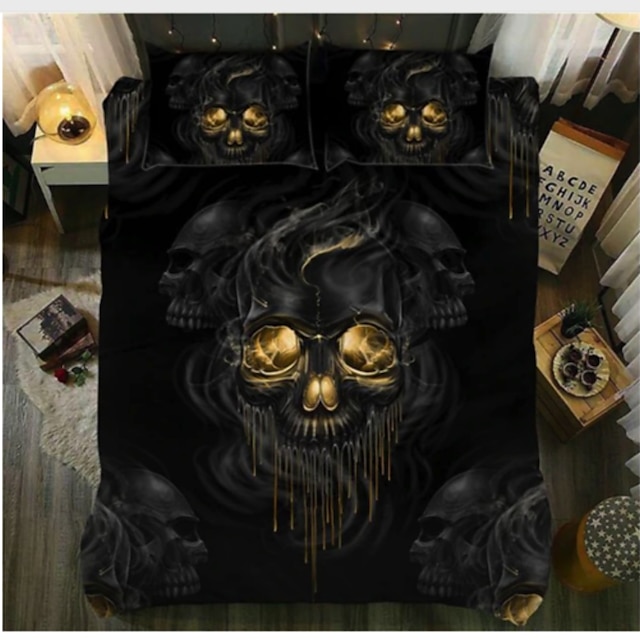  Skull Duvet Cover Set Quilt Bedding Sets Comforter Cover,Queen/King Size/Twin/Single/(Include 1 Duvet Cover, 1 Or 2 Pillowcases Shams),3D Digktal Print