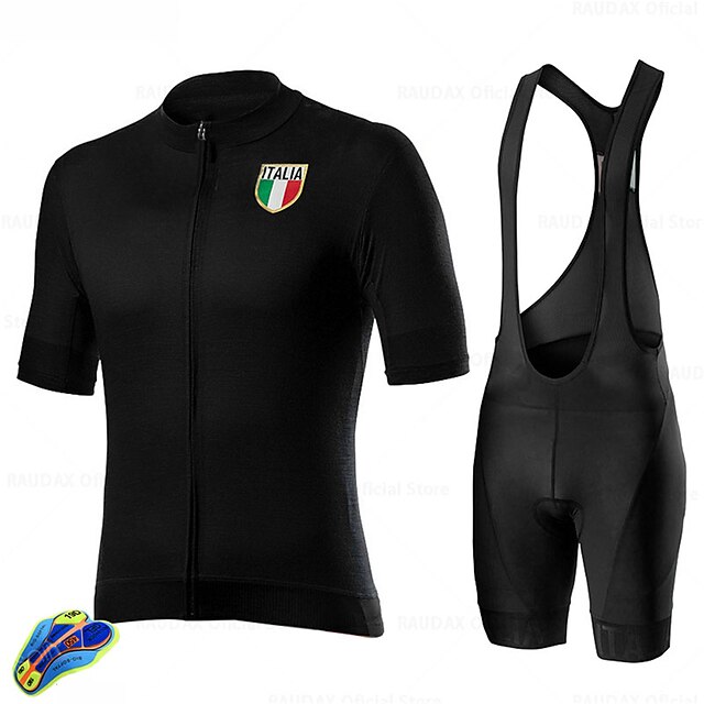  21Grams Men's Cycling Jersey with Bib Shorts Short Sleeve Mountain Bike MTB Road Bike Cycling Black Blue Italy National Flag Bike Clothing Suit UV Resistant 3D Pad Breathable Quick Dry Back Pocket