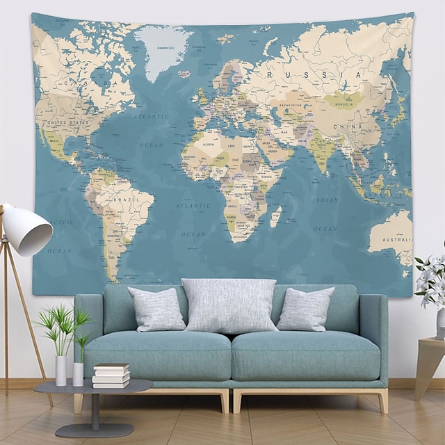  Wall Tapestry Art Decor Blanket Curtain Picnic Tablecloth Hanging Home Bedroom Living Room Dorm Decoration World Map Topography Parchment Style