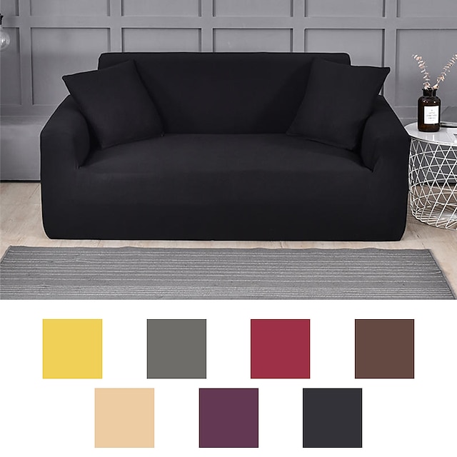  Couch Cover Furniture Protector Solid Color Soft Stretch Slipcover Fit for Armchair/ Loveseat/ Three Seater/ Four Seater/ L shaped sofa Easy to Install