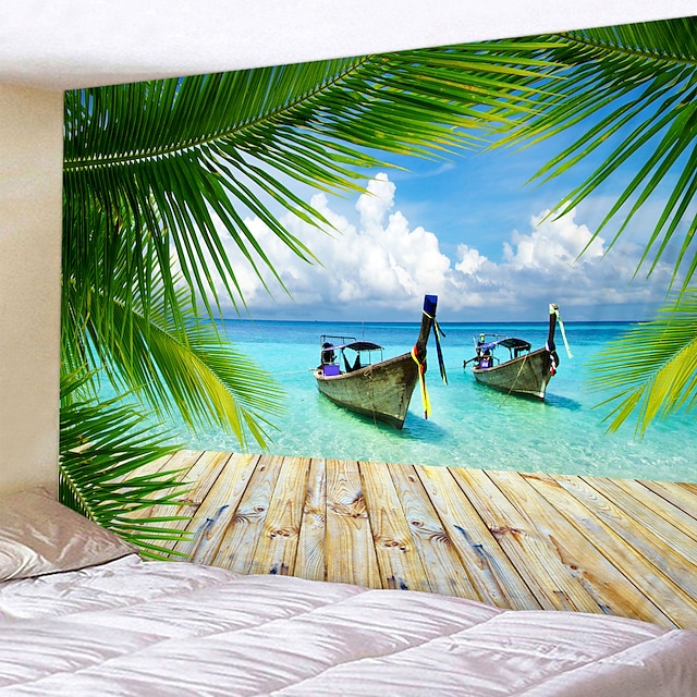  Gran pared tapiz arte decoración manta cortina picnic mantel colgante hogar dormitorio sala dormitorio decoración vacaciones playa paisaje océano mar barco