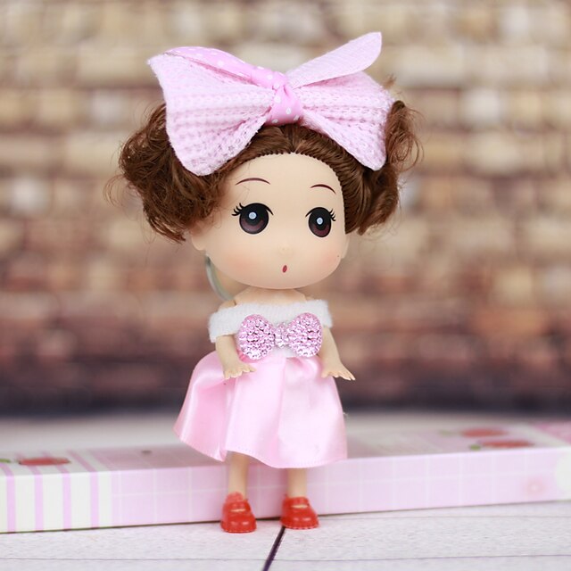  Mousse Curly Short Hair Little Girl Wearing Dress Spring Head ABS Doll Desktop Furnishing Article(Random Color,1PCS)