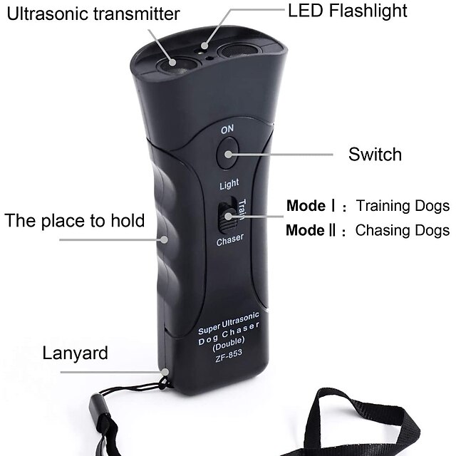 New Ultrasonic Dog Chaser Aggressive Attack Repeller Trainer LED Flashlight training Repeller