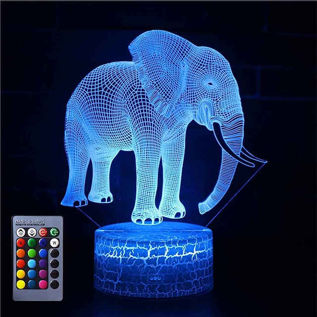  Lampada dell'elefante dello scrittorio della luce notturna di illusione 3d con telecomando&amp; interruttore tattile 16 colori regalo per la casa per bambini