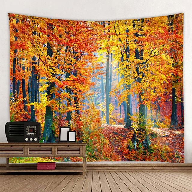  Wall Tapestry Art Decor Blanket Curtain Picnic Tablecloth Hanging Home Bedroom Living Room Dorm Decoration Autumn Nature Landscape Forest Tree
