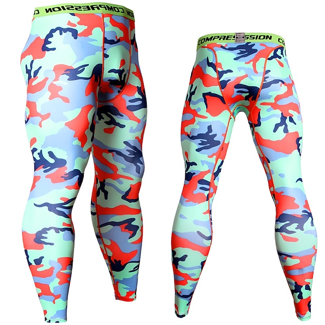  Men's Sports Gym Leggings Running Tights Leggings Compression Tights Leggings Black Blue Fuchsia Winter Base Layer Tights Leggings Camouflage Quick Dry Moisture Wicking Clothing Clothes Running