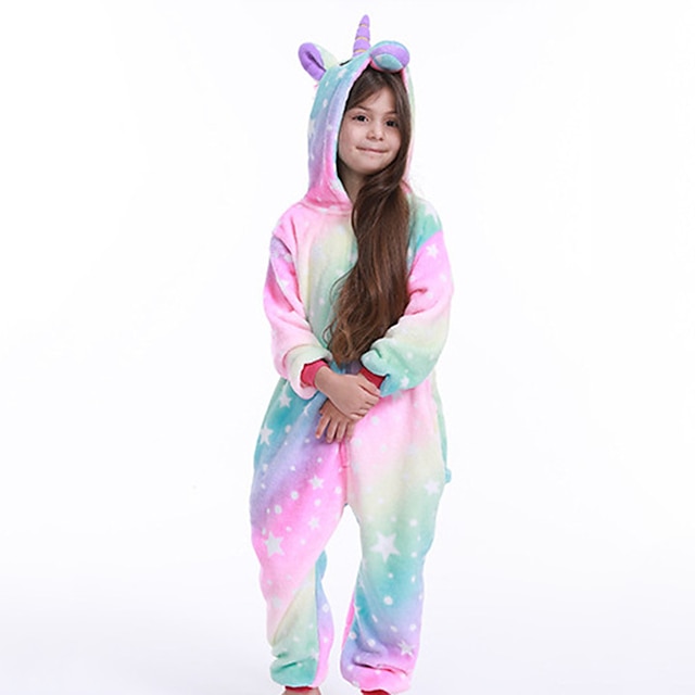  Dětské Pyžamo Kigurumi Jednorožec Potisk Overalová pyžama Flanel Kostýmová hra Pro Chlapci a dívky Karneval Oblečení na spaní pro zvířata Karikatura