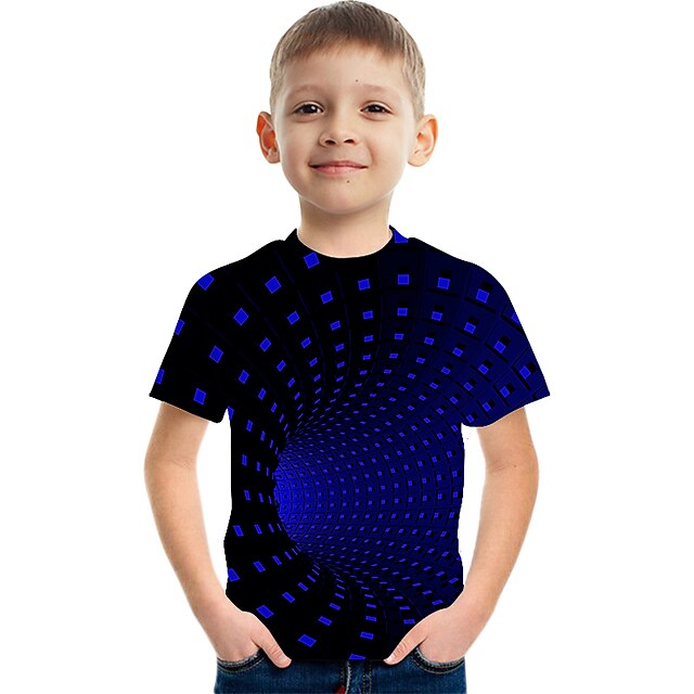  Kids Boys T shirt Optical Illusion 3D Print Short Sleeve Active Summer Blue / Streetwear