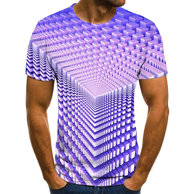 Men's Shirt T shirt Tee Tee Graphic Geometric 3D Round Neck Light Green ...