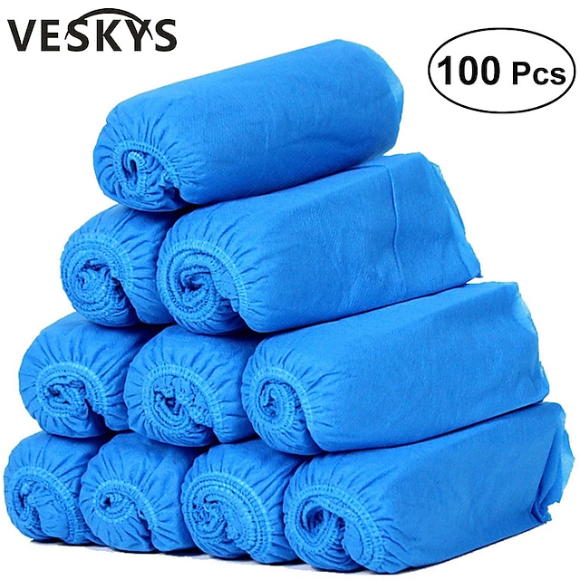  VESKYS 100pcs Thickened Disposable Non-woven Fabric Shoes Covers Elastic Band Breathable Dustproof  Anti-slip Shoe Covers