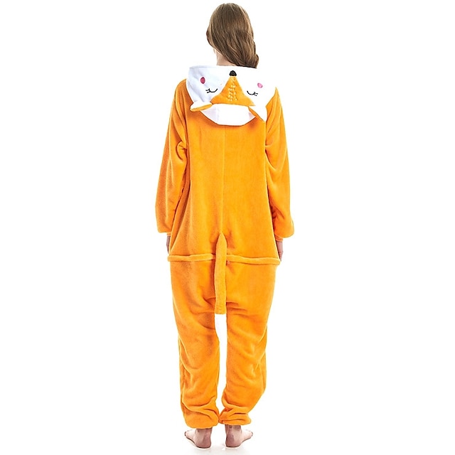 Toys & Hobbies Cosplay & Costumes | Adults Kigurumi Pajamas Fox Onesie Pajamas Flannel Fabric Orange Cosplay For Men and Women A