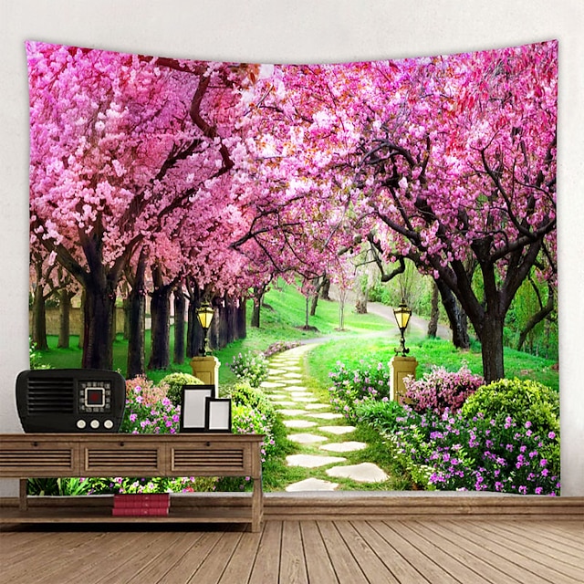  Wall Tapestry Art Decor Blanket Curtain Picnic Tablecloth Hanging Home Bedroom Living Room Dorm Decoration Nature Landscape Garden Tree Flower Blossom Pathway