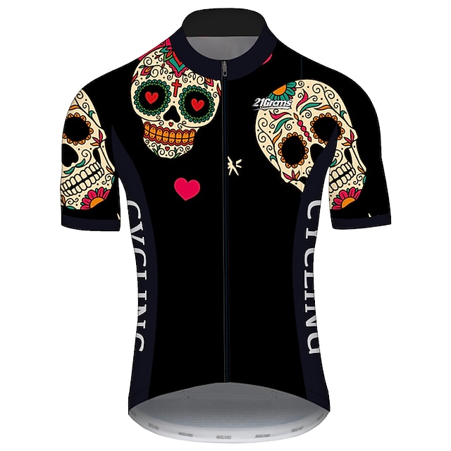  21Grams® Men's Cycling Jersey Short Sleeve Mountain Bike MTB Road Bike Cycling Graphic Heart Sugar Skull Jersey Shirt Black Red UV Resistant Breathable Quick Dry Sports Clothing Apparel / Stretchy
