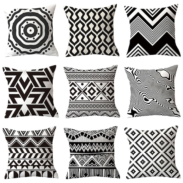  set of 9 throw pillow simple classic cushion vintage دائرة غطاء أريكة ديكور المنزل رمي وسادة حالة outdoor cushion for sofa couch bed chair black white