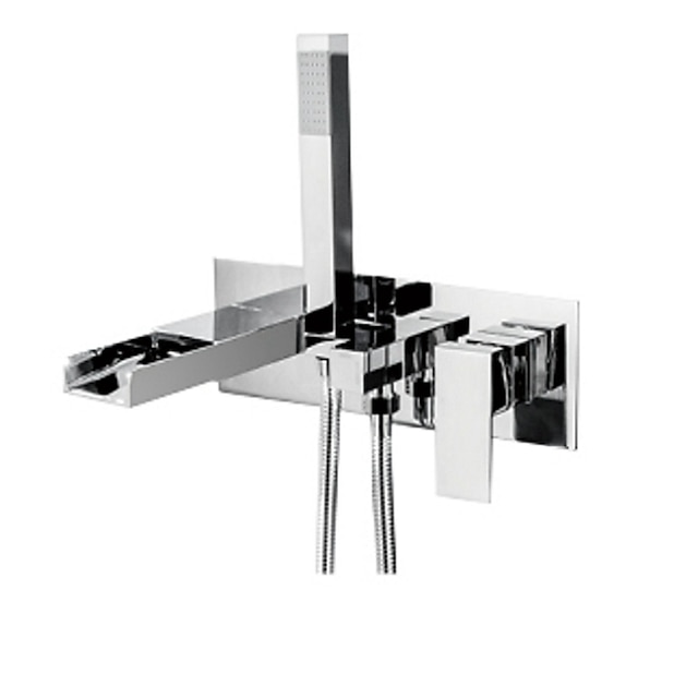  Bathtub Faucet - Contemporary Wall Mounted Waterfall Chrome Bathroom Bath Shower Mixer Taps with Handheld Shower
