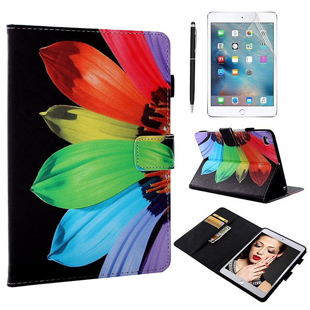 teléfono Funda Para Apple Funda Trasera iPad Mini 3/2/1 iPad Mini 4 iPad Mini 5 con Soporte Dar la vuelta Ultrafina Flor Cuero de PU