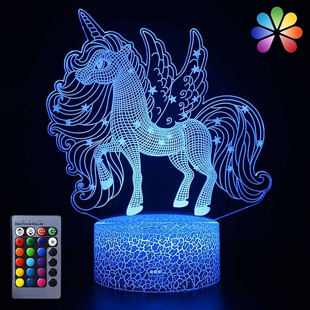  Toys Unicorn Gifts Night Lights for Kids Christams Gifts Birthday  3D Illusion Lamp Animal Light Led Desk Lamps for Boys Girls