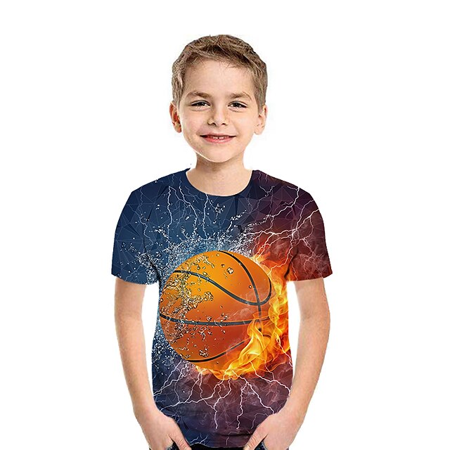  Kids Boys' Children's Day T shirt Tee Short Sleeve Brown 3D Print Color Block Geometric 3D Active Streetwear / Summer