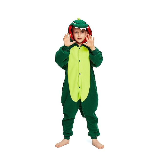  Børne Kigurumi-pyjamas Dinosaurus Ensfarvet Onesie-pyjamas Polarfleece Cosplay Til Drenge og piger Jul Nattøj Med Dyr Tegneserie