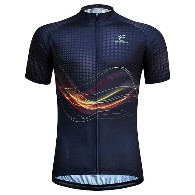  JESOCYCLING Men's Short Sleeve Cycling Jersey Summer Polyester Black Stripes Plus Size Bike Jersey Top Mountain Bike MTB Road Bike Cycling Ultraviolet Resistant Quick Dry Breathable Sports Clothing