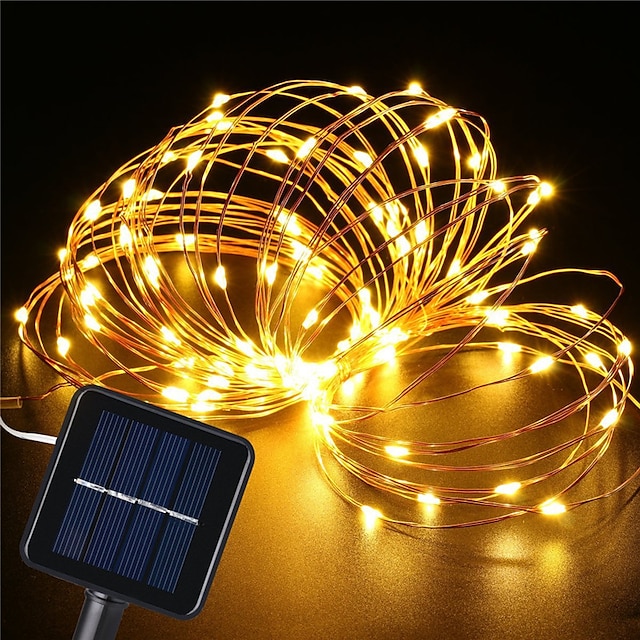  kültéri napfény fény napenergia led tündér húr lámpák 10m 20m ip65 ünnepi fények 100leds 200leds karácsonyi újévi koszorú dekoráció meleg fehér világítás led napkert fény