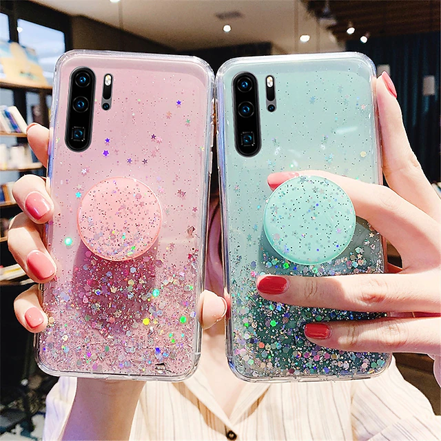Phone Case For Samsung Galaxy S25 S24 S23 S22 S21 FE S21 Ultra Plus A34 A54 A53 S20 Back Cover with Stand Holder Full Body Protective Glitter Shine sky Glitter Shine TPU 7