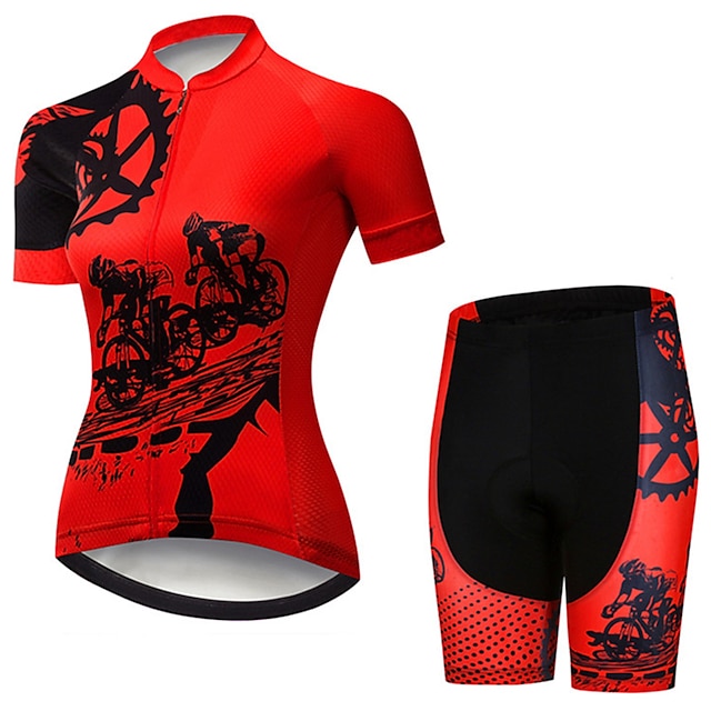  21Grams® Women's Short Sleeve Cycling Jersey with Shorts Mountain Bike MTB Road Bike Cycling Black Red Gear Bike Clothing Suit Spandex Polyester 3D Pad Breathable Ultraviolet Resistant Quick Dry Back