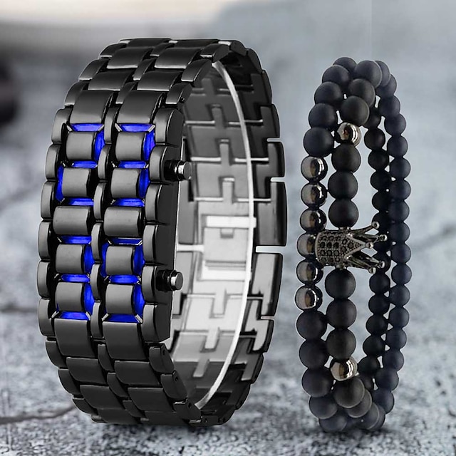  Wristwatches For Men Lava Iron Samurai Metal Bracelet Lava Watch LED Digital Watch Gifts for Male Boy Sport Creative Clock