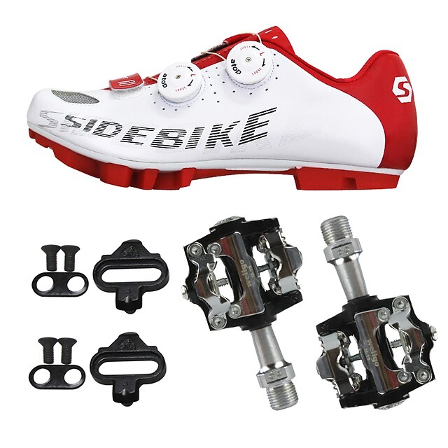  SIDEBIKE Adults' Cycling Shoes With Pedals & Cleats Mountain Bike Shoes Nylon Cushioning Cycling Red and White Men's Cycling Shoes / Synthetic Microfiber PU