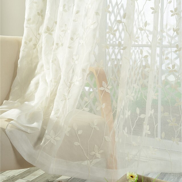  Two Panel Korean Pastoral Style Leaf Embroidery Window Screen Living Room Bedroom Semi-Permeable Screen Curtain