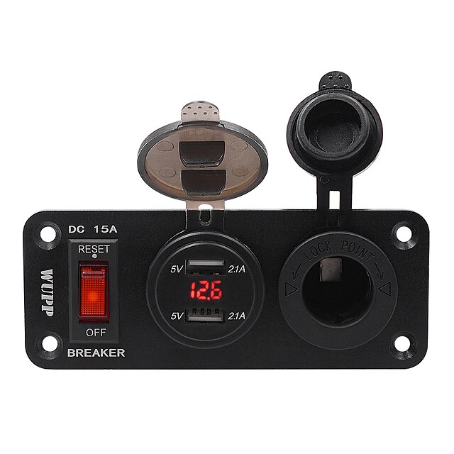  DC12V New Car Center Console Power off Switch Cigarette Lighter Seat 4.2A with Voltmeter Dual USB / Aluminum Alloy  ABS Environmental Protection Material