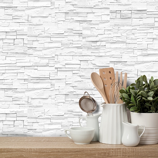 Home & Garden Home Decor | 20x10cmx9pcs White Stone Brick Wall Stickers Retro Oil-proof Waterproof Tile Wallpaper For Kitchen Ba