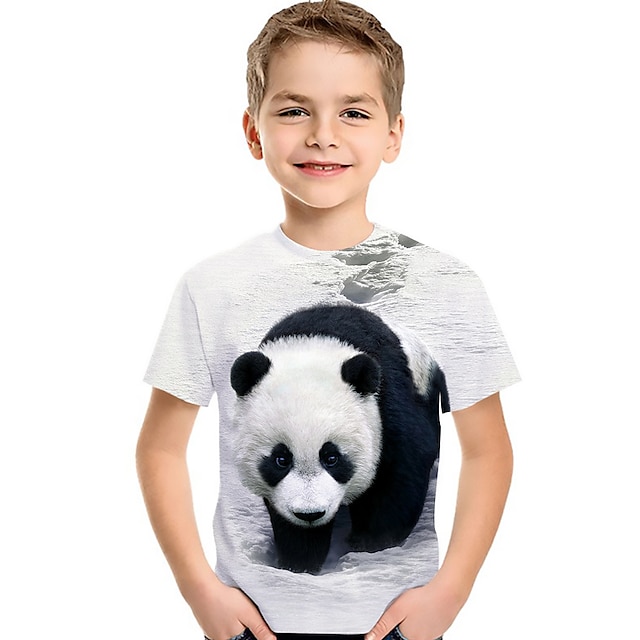  Barn Gutt T skjorte Dyr 3D-utskrift Kortermet Aktiv Sommer Hvit