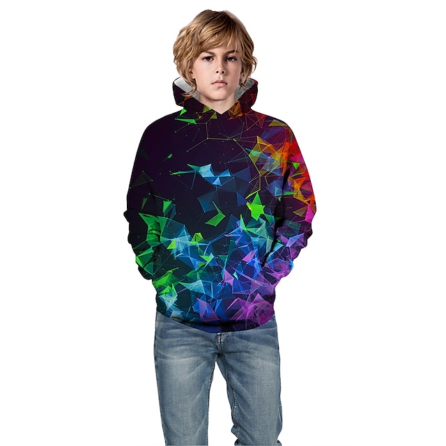 Baby & Kids Boys Clothing | Kids Boys Hoodie & Sweatshirt Pullover Long Sleeve Black 3D Print Rainbow Graphic Optical Illusion C