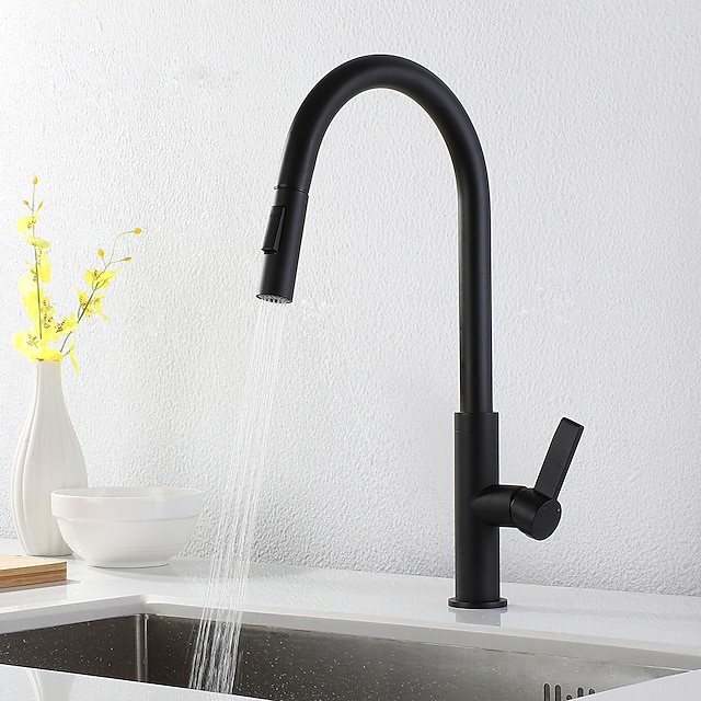  Single Handle Kitchen Faucet With Sprayers Black Painted Finishes Centerset High Arc Brass Pull Out Kitchen Faucet Contain with Cold/Hot Water