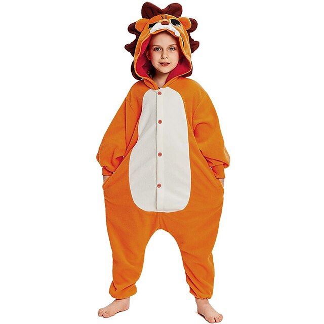  Kid's Kigurumi Pajamas Lion Animal Onesie Pajamas Polar Fleece Orange Cosplay For Boys and Girls Animal Sleepwear Cartoon Festival / Holiday Costumes / Leotard / Onesie / Leotard / Onesie