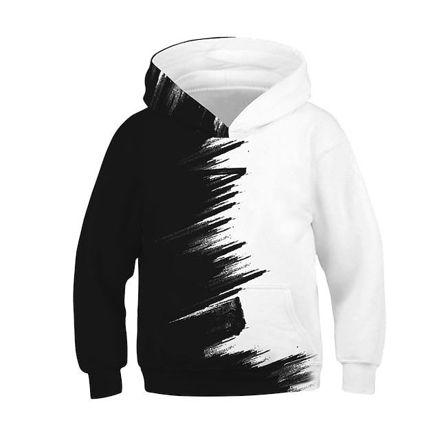  Kids Boys' Hoodie Long Sleeve Solid Color 3D Print Color Block Graffiti With Pockets Black Children Tops Active Basic Casual Sports Outdoor Casual Daily 4-12 Years
