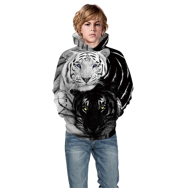 Baby & Kids Boys Clothing | Kids Boys Hoodie & Sweatshirt Long Sleeve Black 3D Print 3D Animal Active Basic - CN82469