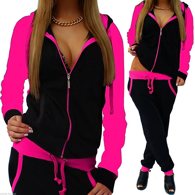 Sports & Outdoors Running, Jogging & Walking | Womens 2 Piece Full Zip Tracksuit Sweatsuit Jogging Suit Street Casual Long Sleev