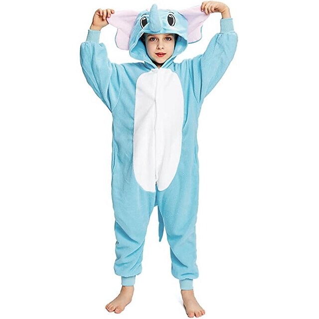  Kid's Kigurumi Pajamas Elephant Animal Onesie Pajamas Flannel Toison Blue Cosplay For Boys and Girls Animal Sleepwear Cartoon Festival / Holiday Costumes / Leotard / Onesie / Leotard / Onesie