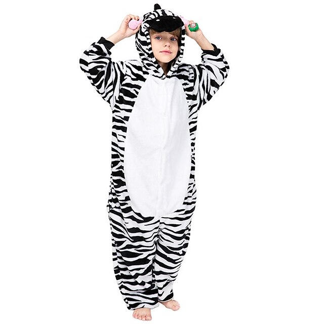  Kid's Kigurumi Pajamas Zebra Onesie Pajamas Flannel Toison Black / White Cosplay For Boys and Girls Animal Sleepwear Cartoon Festival / Holiday Costumes / Leotard / Onesie / Leotard / Onesie