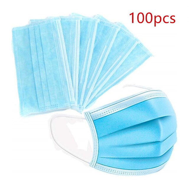  100pcs 3 Layer Disposable Protective Face Mouth Masks Facial Dust-Proof Safety Masks