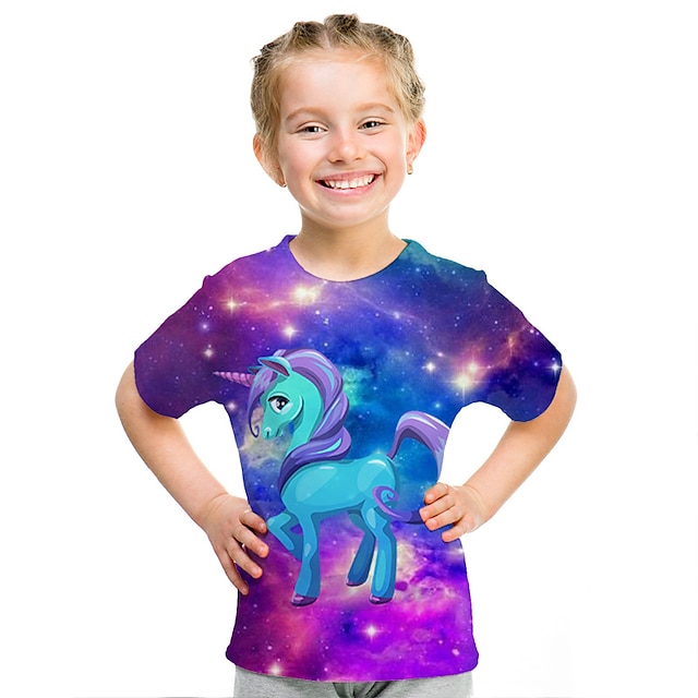  Voor meisjes 3D 3D T-shirt Korte mouw 3D-afdrukken Actief leuke Style Streetwear Polyester Kinderen