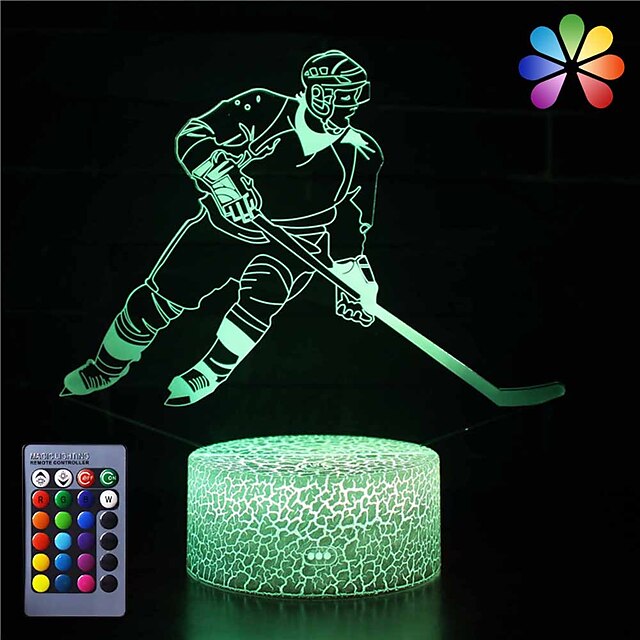 Ice Hockey 3D Night Light LED Illusion Lamps for Kids Bedroom Decors 7 Color Cool Gifts for Boys Girls Decoration for Sports Hockey Fun Ice Hockey 