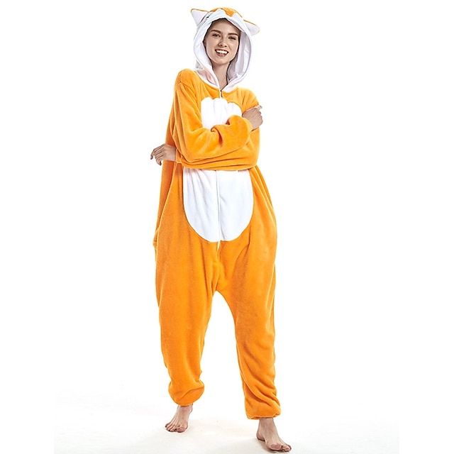 Toys & Hobbies Cosplay & Costumes | Adults Kigurumi Pajamas Fox Onesie Pajamas Flannel Fabric Orange Cosplay For Men and Women A