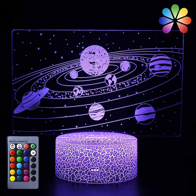  Sonnensystem 3D Nachtlicht Universum Raum Illusion Lampe 16 Farben wechselndes LED-Nachtlicht für Kinderzimmerdekoration an Geburtstagen oder Feiertagen Geschenk