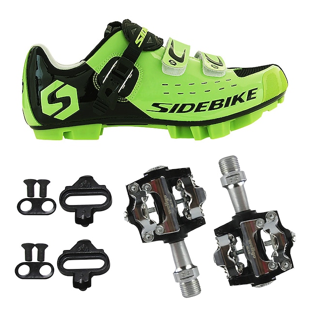  SIDEBIKE Adults' Cycling Shoes With Pedals & Cleats Mountain Bike Shoes Nylon Cushioning Cycling Green / Black Men's Cycling Shoes / Hook and Loop