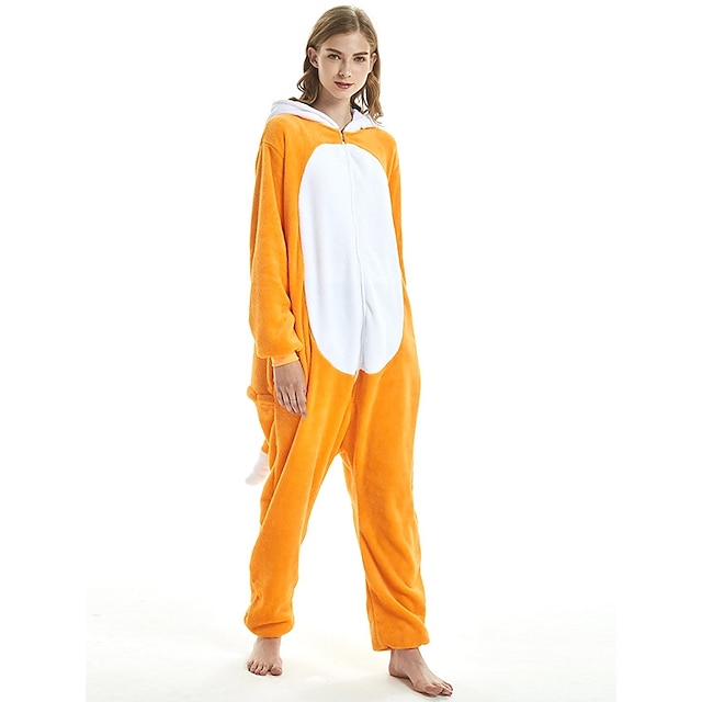 Toys & Hobbies Cosplay & Costumes | Adults Kigurumi Pajamas Fox Onesie Pajamas Flannel Fabric Orange Cosplay For Men and Women A