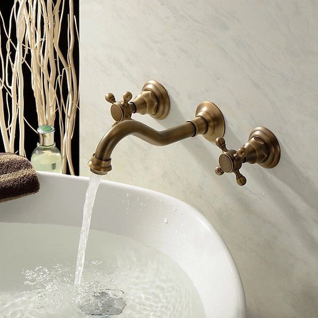  Смеситель для ванны - Ретро Старая латунь Монтаж на стену Керамический клапан Bath Shower Mixer Taps