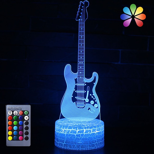  3D Night Lamp Optical Illusion Desk Light Table Lamp Smart Home Night Lights 16 Colors Change (Guitar)